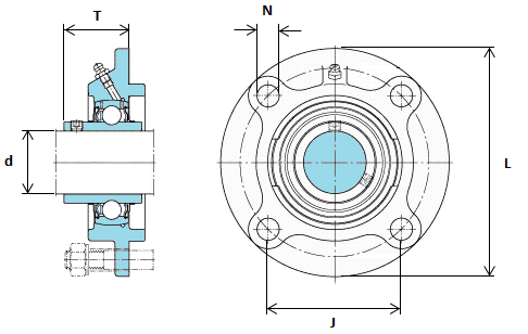 FYC45TF SKF 45mm 4 Bolt Round Flange Bearing with Grub Screws